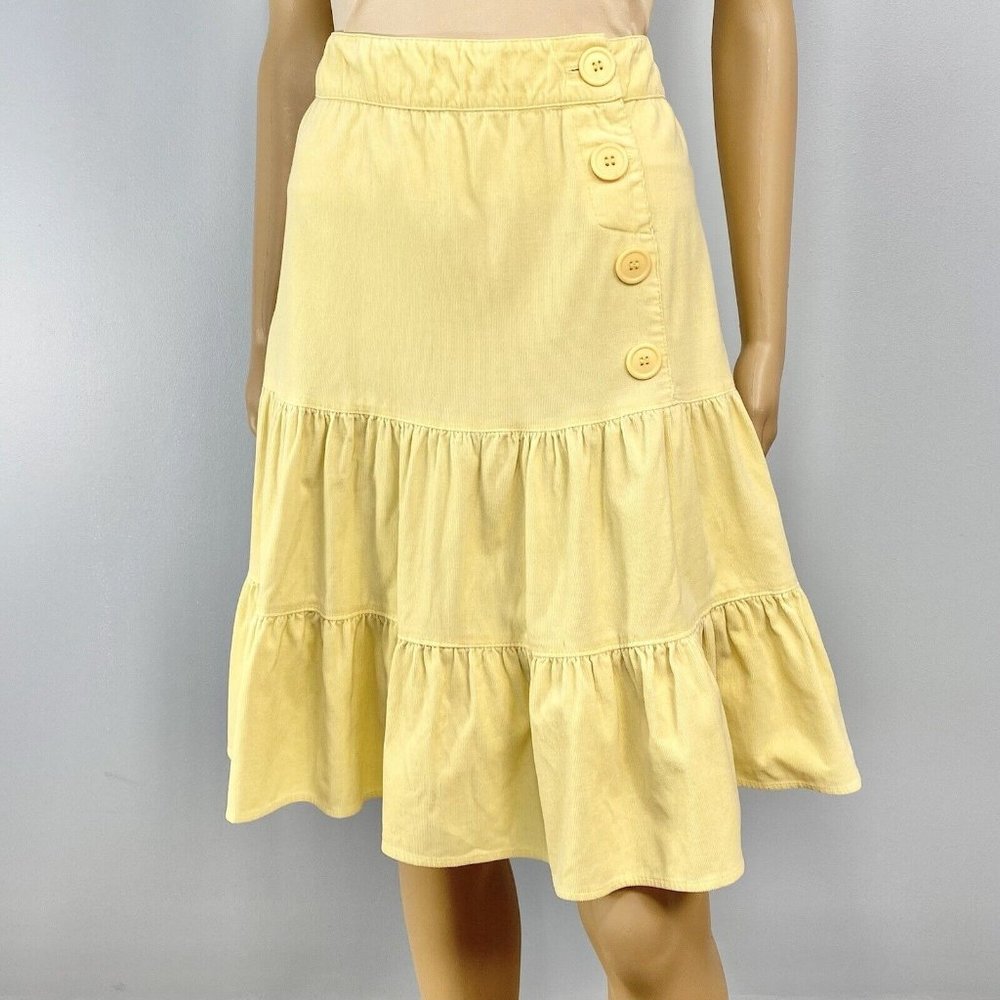 Salt & Pepper Tiered A-Line Skirt Size M Yellow Corduroy Button Accents 90s Y2K